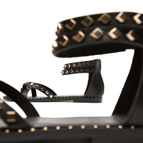 sandalias planas con tachuelas, Negro sandalias planas con tachuelas, Negro